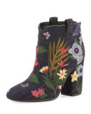 Pete Embroidered 95mm Bootie, Blue/Wine/Multi