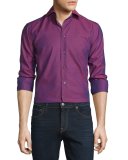 Mini Dot-Print Long-Sleeve Sport Shirt, Wine