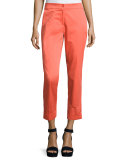 Cuffed Straight-Leg Capri Pants, Orange