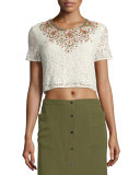 Embellished Lace Crop Top, Ivory
