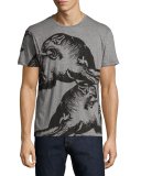 Panther-Print Crewneck T-Shirt, Gray