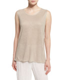 Scoop-Neck Long Linen Tank, Natural, Petite