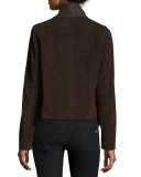 Suede & Ribbed-Knit Waterfall Jacket, Brown