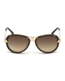 Leather-Wrapped Aviator Sunglasses, Brown