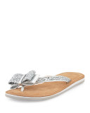 icarda glitter bow flat thong sandal, silver