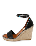 Rockstud Rolling Espadrille Wedge Sandal, Nero