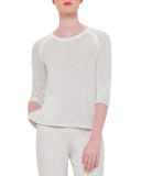 Half-Sleeve Crochet Pullover, White