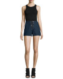 High-Rise Lace-Up Denim Shorts, Resin