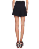 High-Waist Button-Tab Shorts, Black
