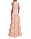 Sleeveless Belted A-Line Gown, Orange