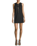 Sleeveless Lace-Up Shift Dress, Black