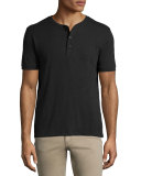 Slub Short-Sleeve Henley Shirt, Black