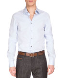 Basic Cotton Woven Sport Shirt, Light Blue