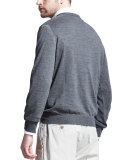 Fine-Gauge Tipped V-Neck Sweater, Gray