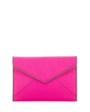 Leo Saffiano Envelope Clutch Bag, Flamingo