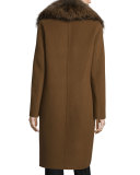 Wool-Blend Coat w/ Fox Fur, Spice