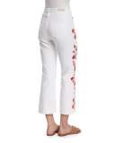 Jodi Embroidered Flare-Leg Cropped Jeans, White