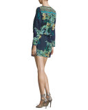 Rina Long-Sleeve Silk Blouson Dress, Colossus Print