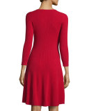 Bracelet-Sleeve Ribbed Cashmere Fit-&-Flare Dress