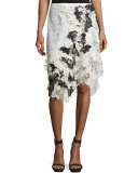 Asymmetric Draped Lace Skirt, Ivory/Black