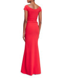 Renella Off-the-Shoulder V-Neck Mermaid Gown 