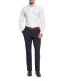 Genesis Grid Flat-Front Trousers, Navy