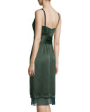 Square-Neck Double-Satin Slip Dress, Deep Forest