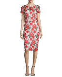 Floral Embroidered Lace Sheath Cocktail Dress