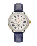 18mm Leather Watch Strap, Navy