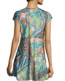 Roseton Cap-Sleeve Printed Tunic, Multi Colors