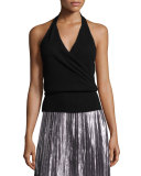 Sleeveless Surplice Halter Top, Black