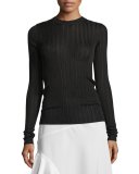 Long-Sleeve Striped Jersey Top, Scarlet