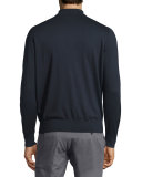 Long-Sleeve Button-Front Pullover, Blue Solid