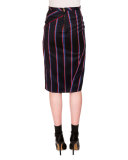 Monroe Striped Side-Slit Pencil Skirt, Navy/Tango