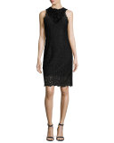 Donna Sleeveless Jewel-Neck Lace Sheath Dress, Black
