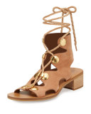 Edna Suede Lace-Up Sandal, Cipria