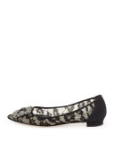 Hangisi Crystal-Buckle Lace Flat