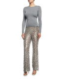 Dangling Metallic Flare-Leg Pants, Silver/Suntan