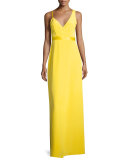 Asymmetric Sleeveless Side-Slit Gown, Yellow