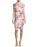 Cap-Sleeve Floral-Print Sheath Dress