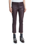 Leather Cropped Flare Pants, Burgundy