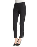Mid-Rise Slim-Leg Pants W/Ankle Zip, Dark Gray