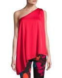 Nimah Asymmetric One-Shoulder Stretch Silk Top, Red