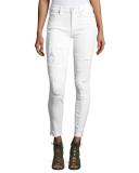 Halle Mid-Rise Destroyed Patch Skinny Jeans, Optic White