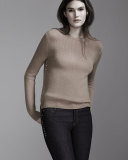 Long-Sleeve Rockstud-Trim Blouse, White
