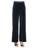 Velour Wide-Leg Pants, Navy, Petite