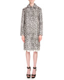 Dot-Print Fur Coat, White/Black