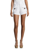 High-Rise Stretch Denim Toggle-Pocket Shorts, White