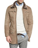 Twin-Face Lamb Suede Jacket w/Shearling Collar, Taupe
