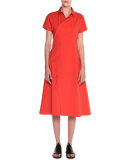Short-Sleeve Button-Front Shirtdress, Fire